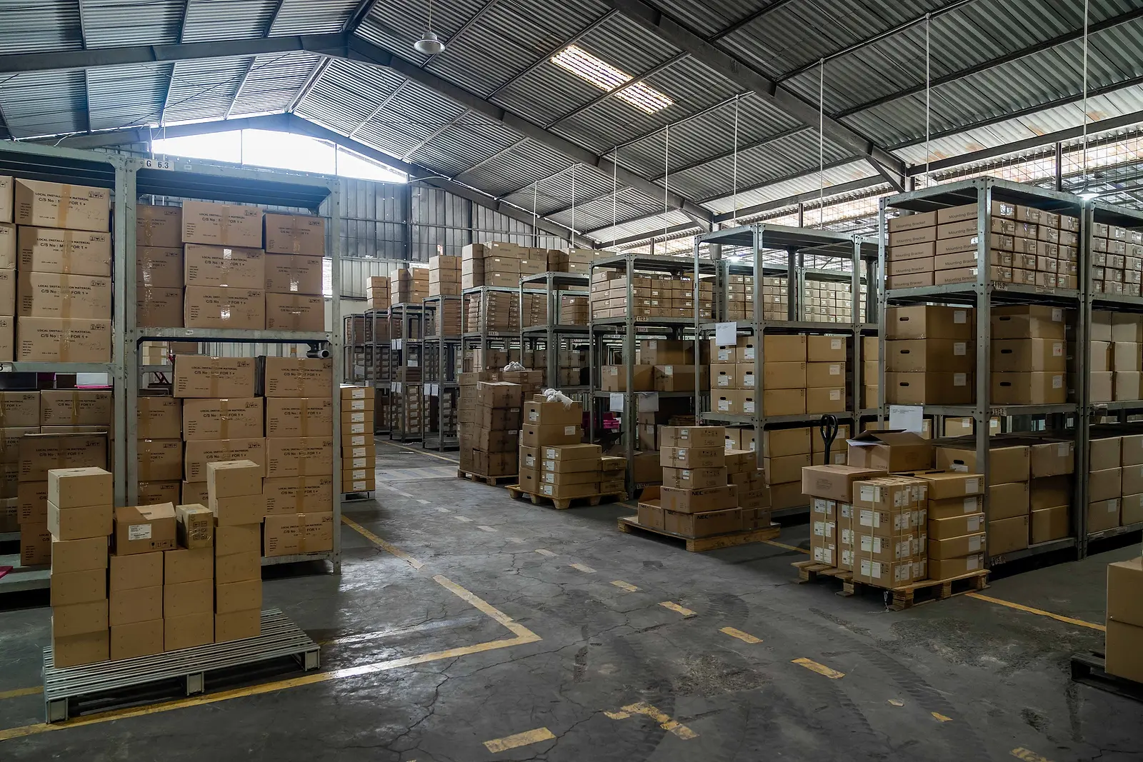 Neatly packed cargo ready for dispatch at a DMM warehouse
